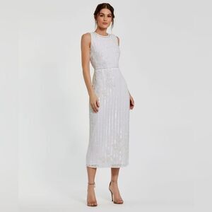 NWT MACDUGGAL White Striped Floral Embellished Sleeveless Midi Dress size 8 🤍